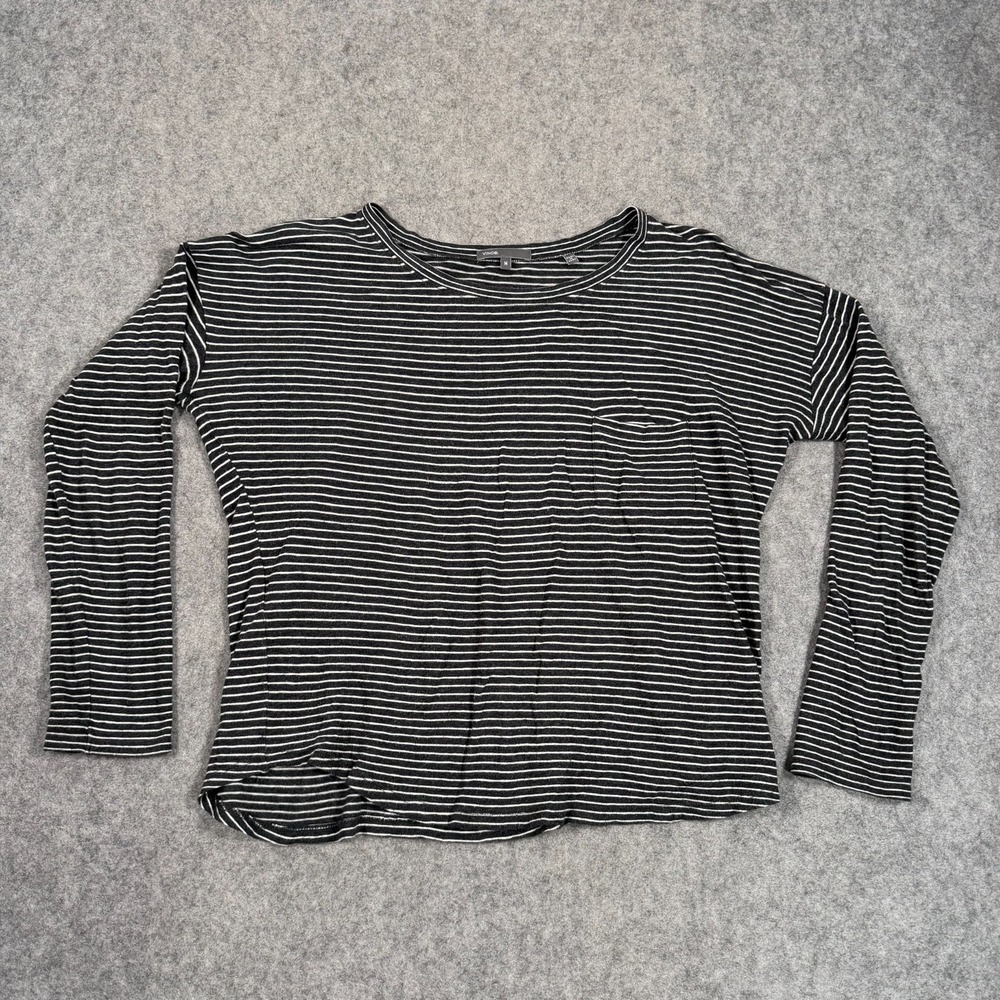 Vince Black White Striped Long Sleeve Pocket T-Shirt Women's Size Medium